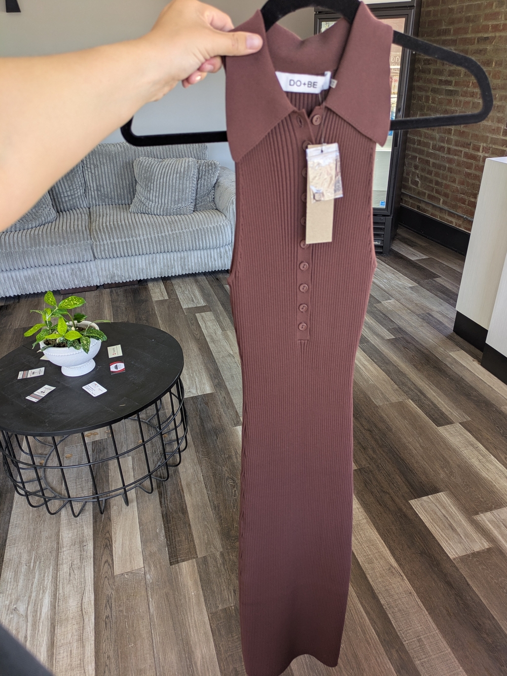 Sleeveless Rib-Knit  Midi Dress - Brown